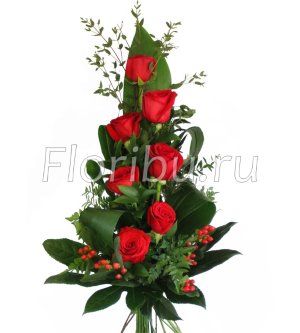 Букет красных роз &quot;Эврика&quot; Красные розы, гиперикум