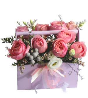 Вдохновение - 9 роз в деревянном ящике Пионовидные розы