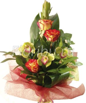 Этикет Букет из орхидей и роз